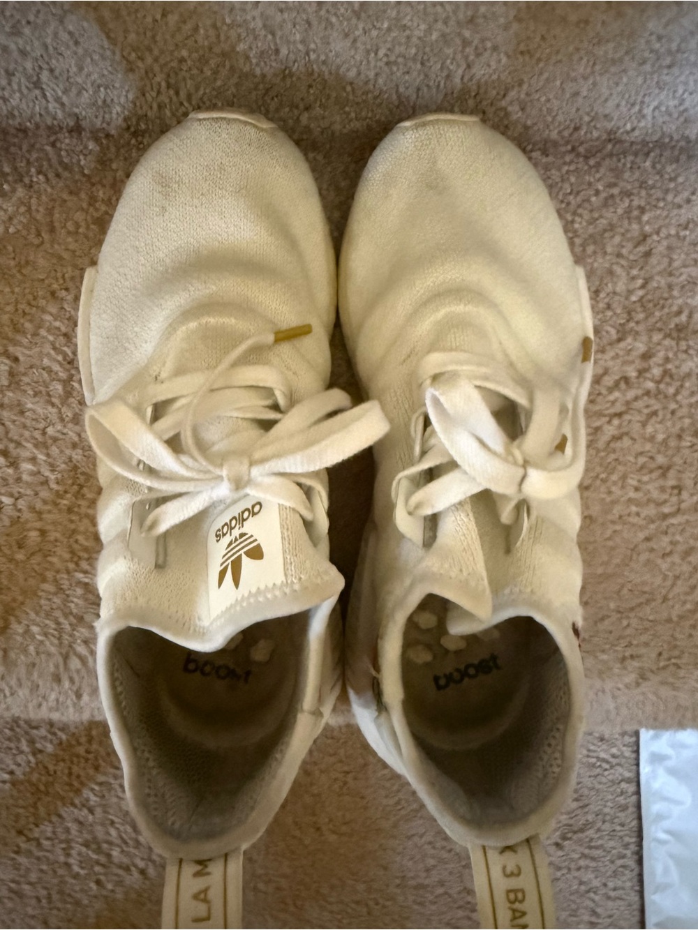 adidas Cream White Knit Lace-Up Sneakers